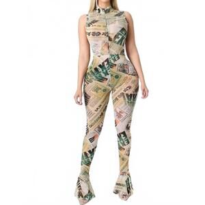 NEW LAST QUEEN newspaper print jumpsuit in ivory